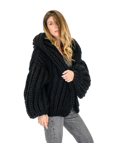 Cardigan Tejido a Mano Holgado con Capucha - Suéter Knit para Mujer - Image 24