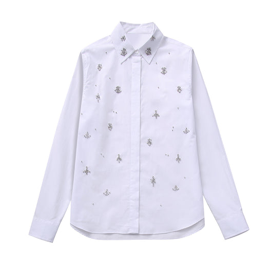 Camisa de Popelina con Detalles de Joyería - Estilo Europeo y Americano - Image 16