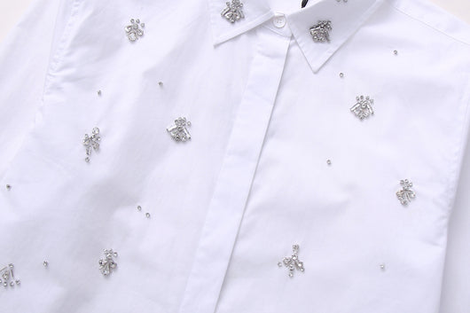 Camisa de Popelina con Detalles de Joyería - Estilo Europeo y Americano - Image 23