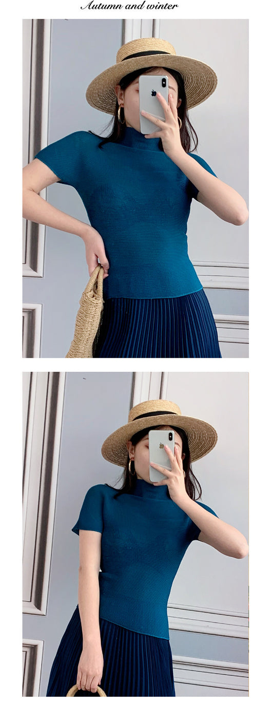 Blusa Elegante de Gasa con Cuello Medio - Top Sofisticado para Mujer - Image 36