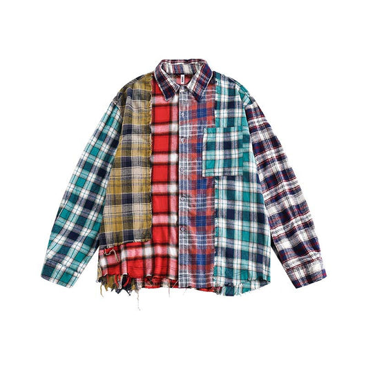 Camisa de Manga Larga Cuadros Mosaico Multicolor con Flecos para Hombre - Image 17