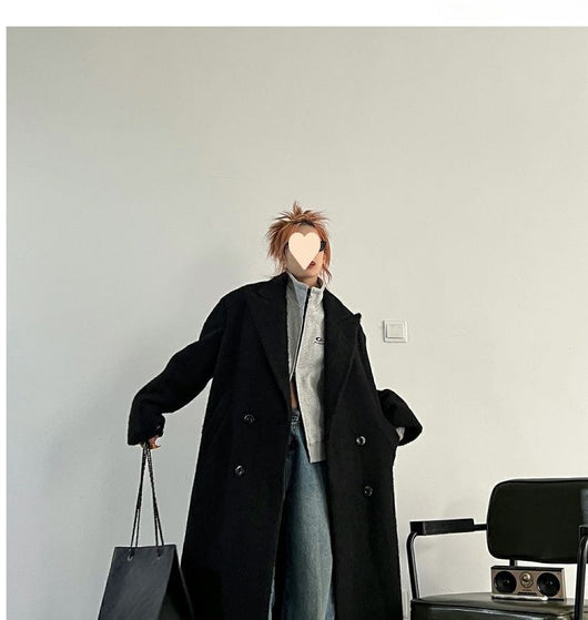 Abrigo de Lana Negro Mujer Oversized Grueso - Image 4
