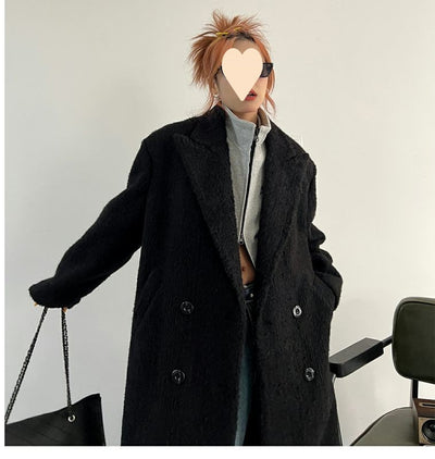 Abrigo de Lana Negro Mujer Oversized Grueso - Image 8