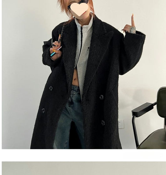 Abrigo de Lana Negro Mujer Oversized Grueso - Image 9