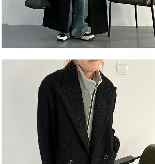 Abrigo de Lana Negro Mujer Oversized Grueso - Image 10