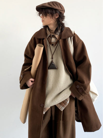 Abrigo de Lana Retro Marrón Estilo Japonés - Image 9