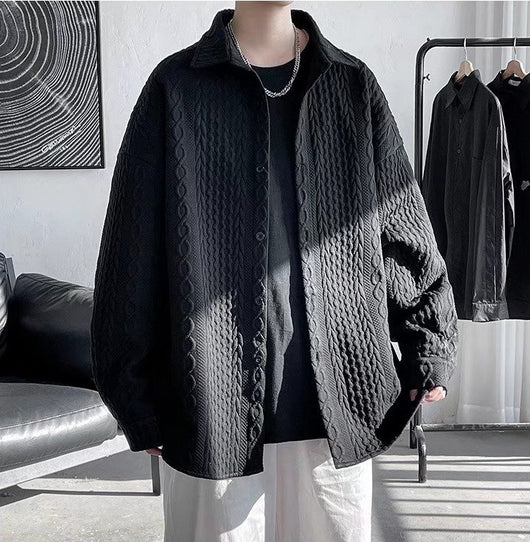 Camisa Suelta con Solapas Realzadas y Textura En Relieve para Hombre - Image 8