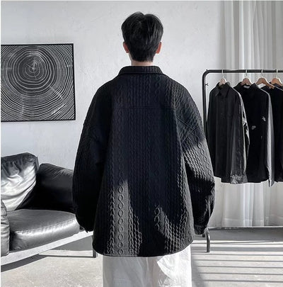Camisa Suelta con Solapas Realzadas y Textura En Relieve para Hombre - Image 9