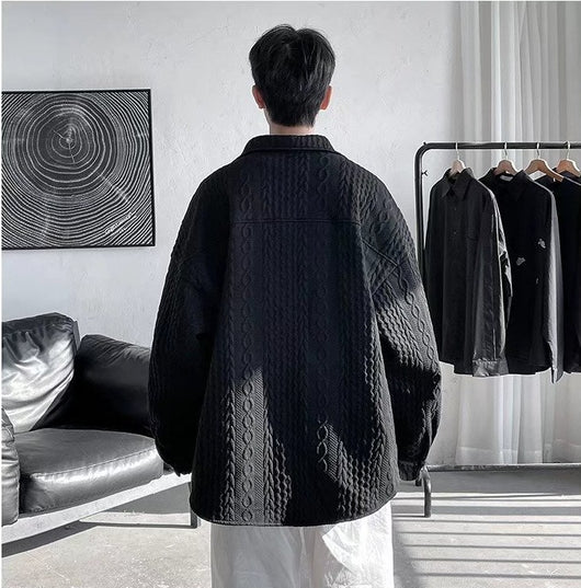 Camisa Suelta con Solapas Realzadas y Textura En Relieve para Hombre - Image 9