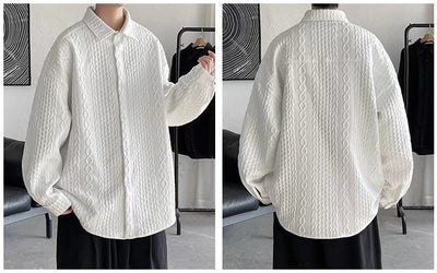 Camisa Suelta con Solapas Realzadas y Textura En Relieve para Hombre - Image 10