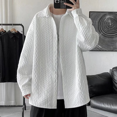 Camisa Suelta con Solapas Realzadas y Textura En Relieve para Hombre - Image 11