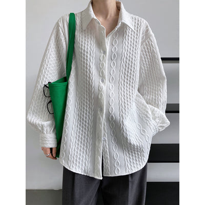 Camisa Suelta con Solapas Realzadas y Textura En Relieve para Hombre - Image 12