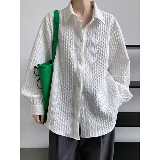 Camisa Suelta con Solapas Realzadas y Textura En Relieve para Hombre - Image 12