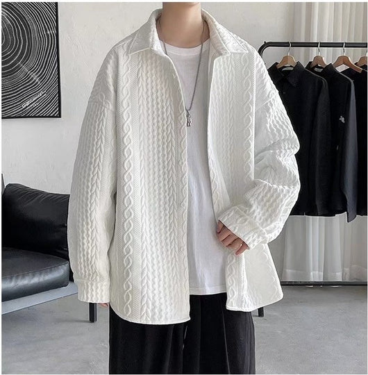Camisa Suelta con Solapas Realzadas y Textura En Relieve para Hombre - Image 13