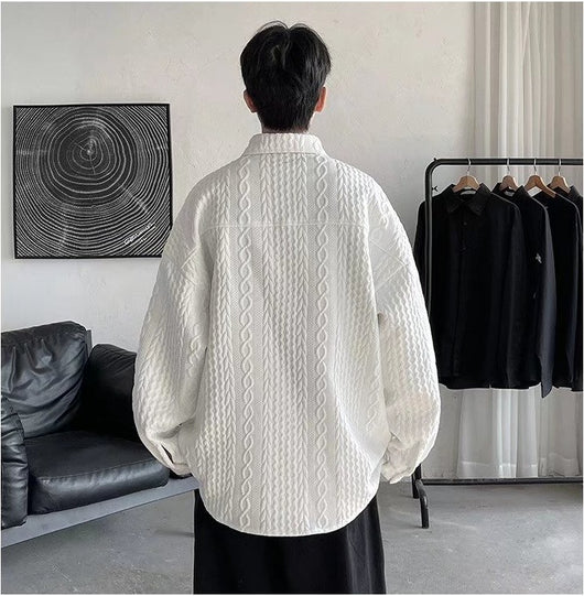 Camisa Suelta con Solapas Realzadas y Textura En Relieve para Hombre - Image 14