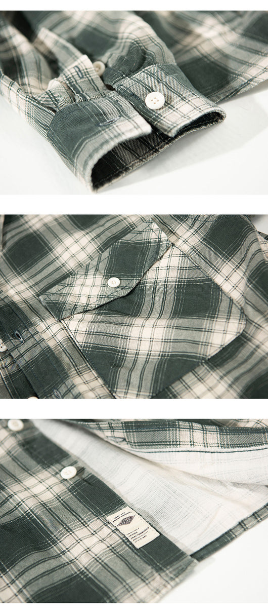 Camisa Cuadriculada de Algodón Puro para Hombre - Diseño Casual Holgado y Abrigo Reforzado - Image 10