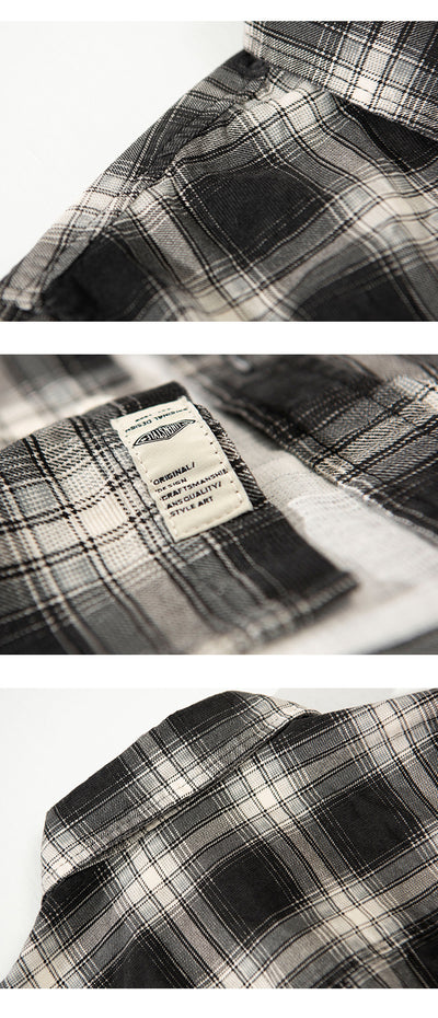 Camisa Cuadriculada de Algodón Puro para Hombre - Diseño Casual Holgado y Abrigo Reforzado - Image 12