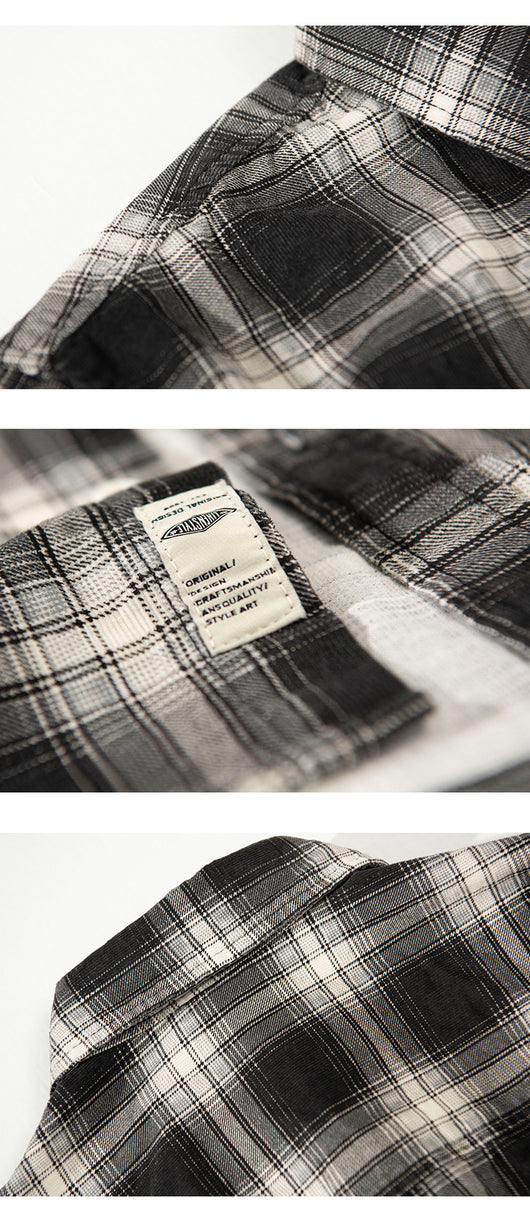 Camisa Cuadriculada de Algodón Puro para Hombre - Diseño Casual Holgado y Abrigo Reforzado - Image 12