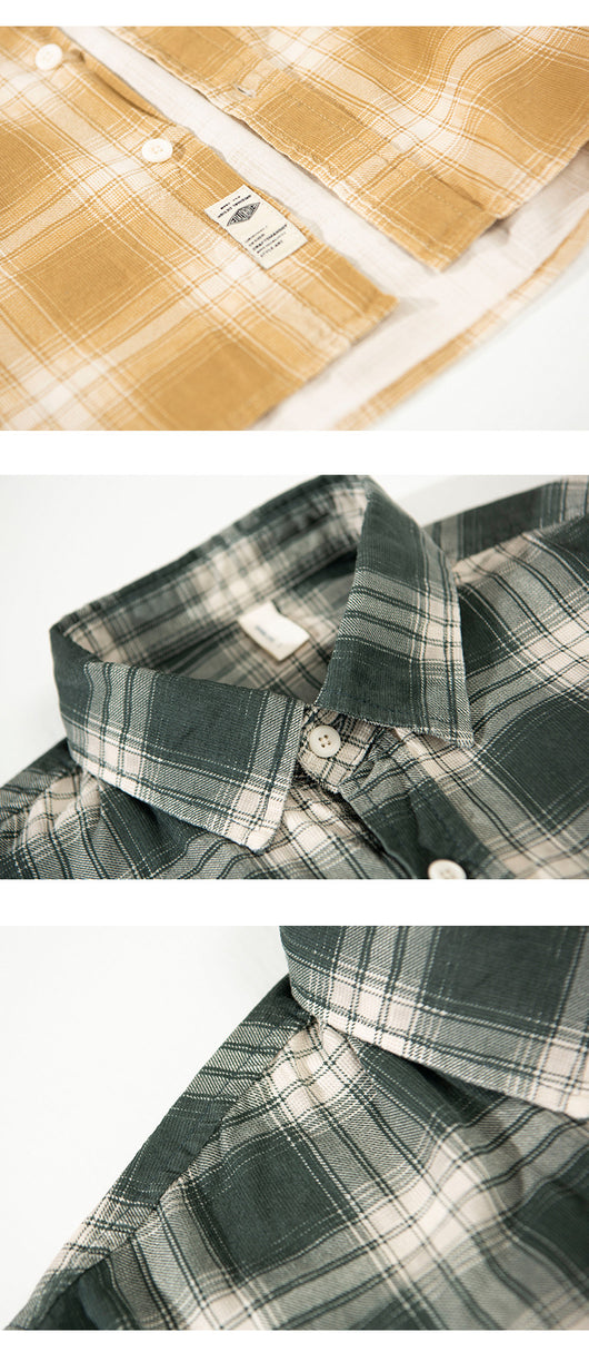 Camisa Cuadriculada de Algodón Puro para Hombre - Diseño Casual Holgado y Abrigo Reforzado - Image 13