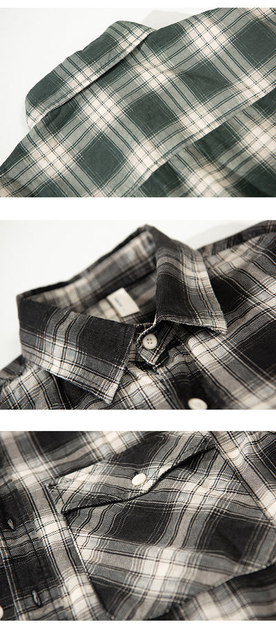 Camisa Cuadriculada de Algodón Puro para Hombre - Diseño Casual Holgado y Abrigo Reforzado - Image 14
