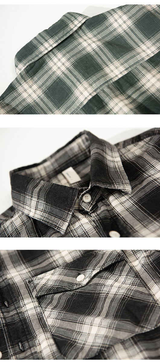 Camisa Cuadriculada de Algodón Puro para Hombre - Diseño Casual Holgado y Abrigo Reforzado - Image 14