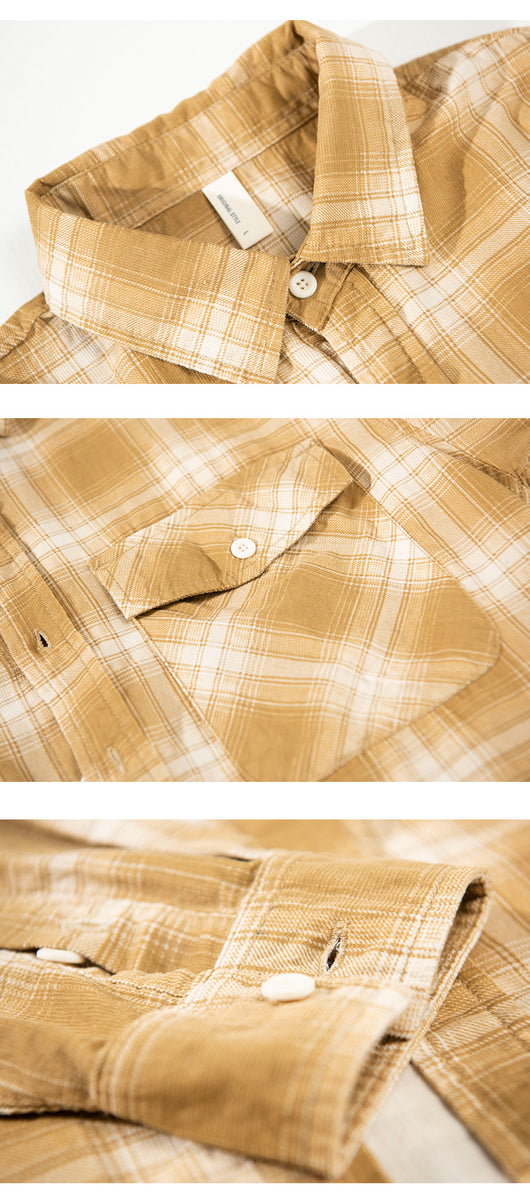 Camisa Cuadriculada de Algodón Puro para Hombre - Diseño Casual Holgado y Abrigo Reforzado - Image 16
