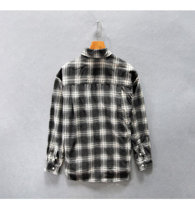 Camisa Cuadriculada de Algodón Puro para Hombre - Diseño Casual Holgado y Abrigo Reforzado - Image 17
