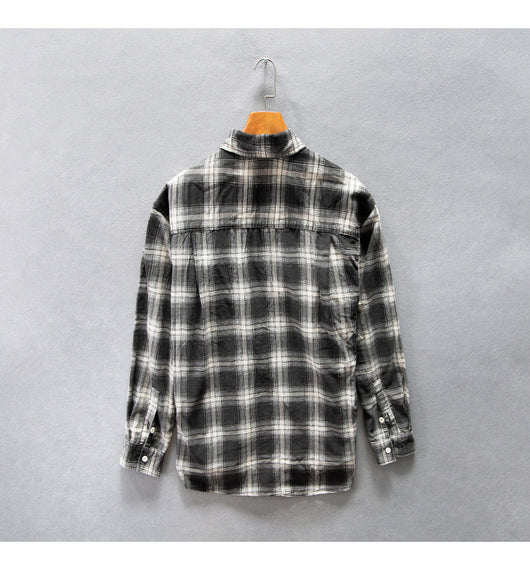 Camisa Cuadriculada de Algodón Puro para Hombre - Diseño Casual Holgado y Abrigo Reforzado - Image 17