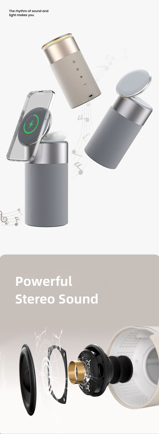Cargador 3 en 1 para iPhone y AirPods con Parlante Bluetooth y Lámpara Táctil - Image 14