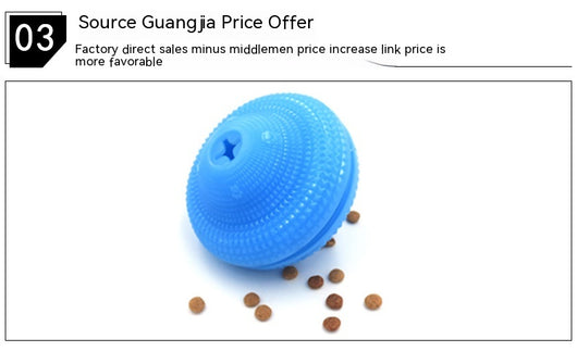 Blue TPR pet toy ball with textured surface, designed for food dispensing and molar training, with kibble scattered around. - Image 20