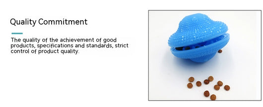 Blue TPR pet toy ball with textured surface, designed for food dispensing and molar training, with kibble scattered around. - Image 23