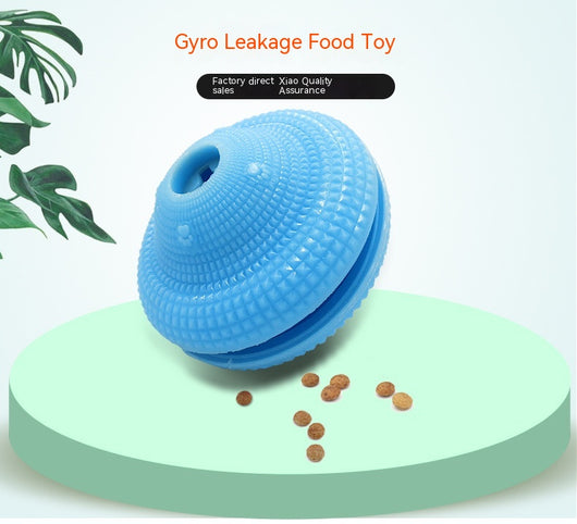 Blue TPR pet toy ball with textured surface, designed for food dispensing and molar training, with kibble scattered around. - Image 26