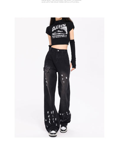 Jeans Retro Coreano XINGX Bordados Talle Alto Pierna Ancha Invierno - Image 18