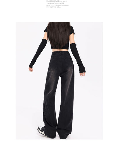 Jeans Retro Coreano XINGX Bordados Talle Alto Pierna Ancha Invierno - Image 20