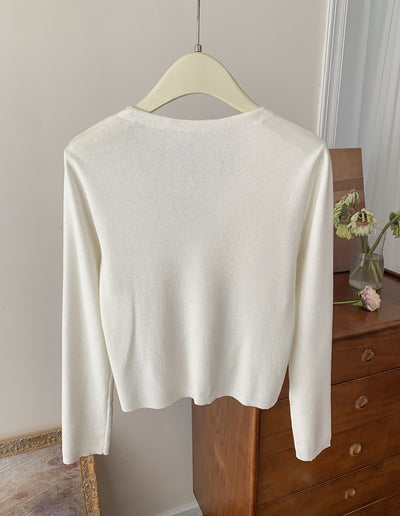 Cardigan de Lana Blanco Cuello V con Hebilla Arcoíris - Suéter Elegante Primavera - Image 15