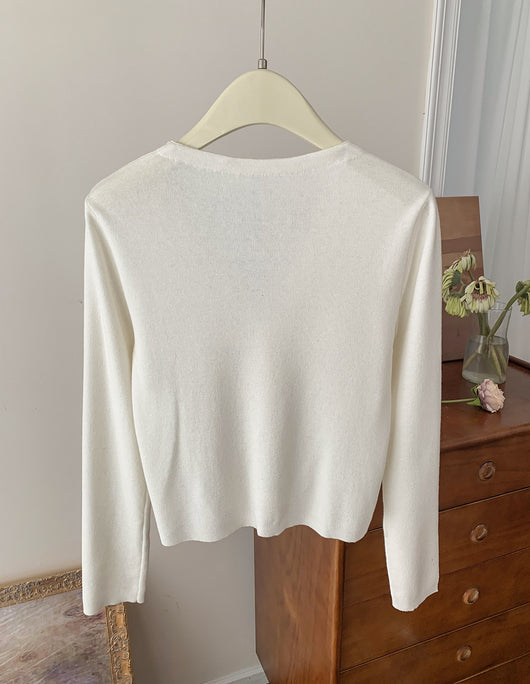 Cardigan de Lana Blanco Cuello V con Hebilla Arcoíris - Suéter Elegante Primavera - Image 15