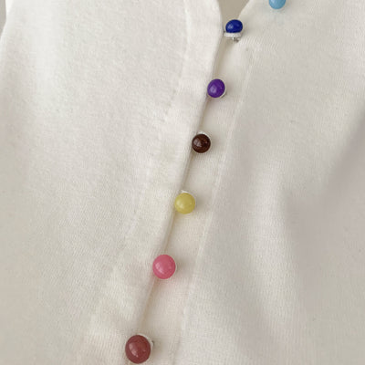 Cardigan de Lana Blanco Cuello V con Hebilla Arcoíris - Suéter Elegante Primavera - Image 17