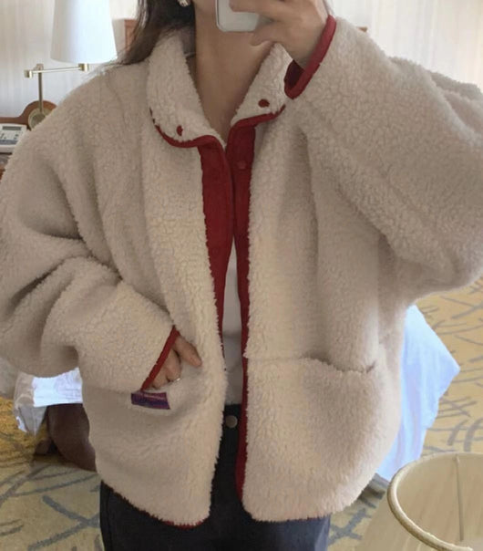 Abrigo de Lana de Cordero Gruesa para Mujer Estilo Coreano Invierno - Diseño Reversible con Cuello Alto - Image 14