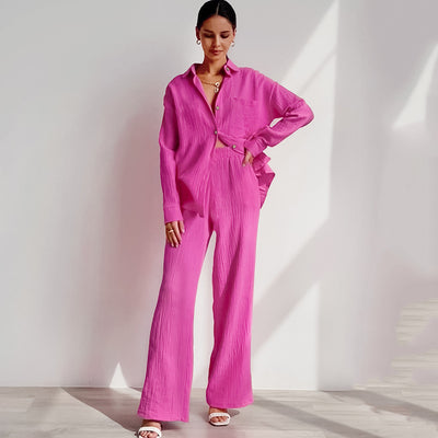 Pijama de Algodón Crepe Versátil - Conjunto Dos Piezas Holgado para Casa y Salida - Image 11