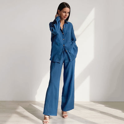 Pijama de Algodón Crepe Versátil - Conjunto Dos Piezas Holgado para Casa y Salida - Image 15