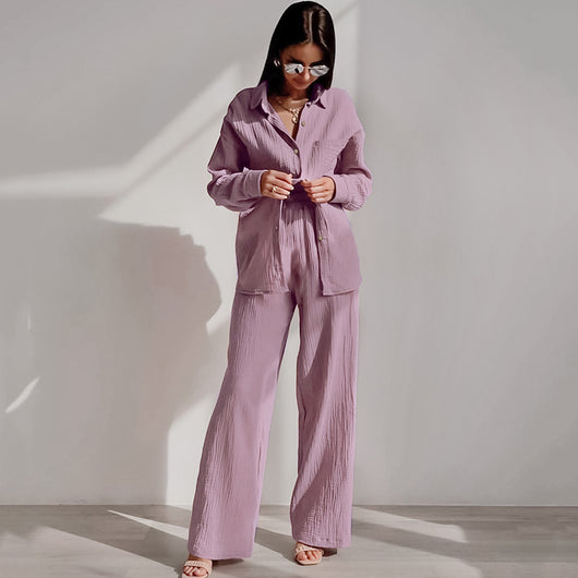 Pijama de Algodón Crepe Versátil - Conjunto Dos Piezas Holgado para Casa y Salida - Image 16