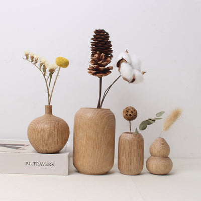 Jarrón de Madera Maciza Estilo Japonés con Flores Secas Decorativas - Image 22