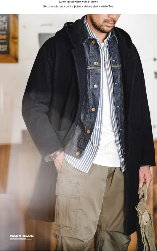 Abrigo de Lana Estilo Universitario Retro con Capucha para Hombre - Image 6