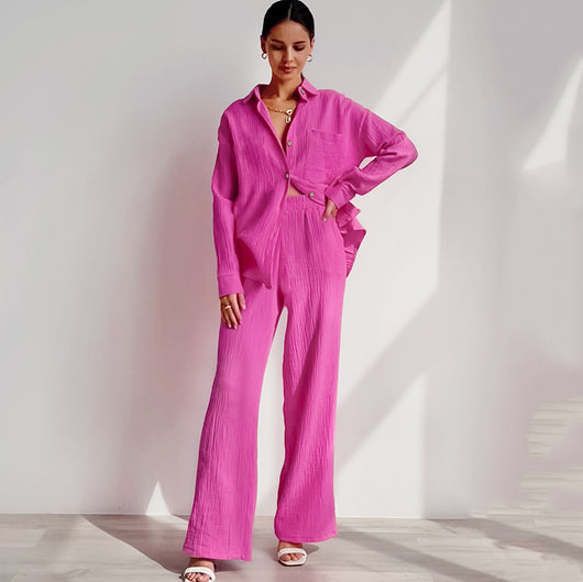 Pijama de Algodón Crepe Versátil - Conjunto Dos Piezas Holgado para Casa y Salida - Image 22