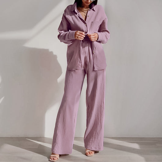 Pijama de Algodón Crepe Versátil - Conjunto Dos Piezas Holgado para Casa y Salida - Image 28