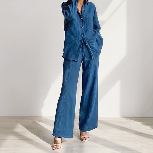 Pijama de Algodón Crepe Versátil - Conjunto Dos Piezas Holgado para Casa y Salida - Image 30