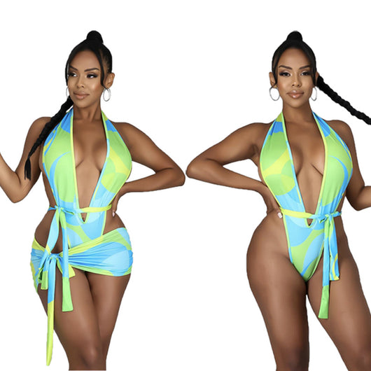 Bikini de Dos Piezas con Estampado Colorido y Escote Halter - Image 8