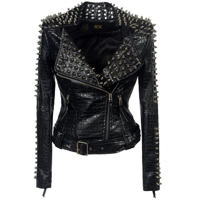 Chaqueta de Cuero Motociclista Tallas Grandes con Remaches y Costuras Combinadas - Image 7