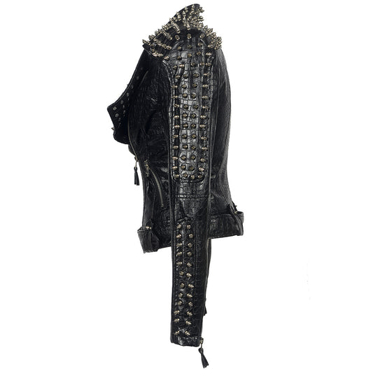 Chaqueta de Cuero Motociclista Tallas Grandes con Remaches y Costuras Combinadas - Image 11