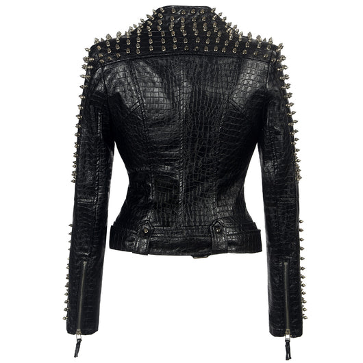 Chaqueta de Cuero Motociclista Tallas Grandes con Remaches y Costuras Combinadas - Image 17